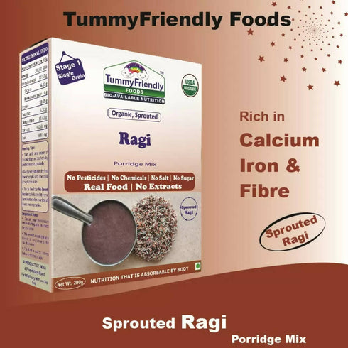 TummyFriendly Foods Organic Sprouted Ragi and Organic Sprouted Ragi | Moong Dal | Beetroot Porridge Mixes Combo